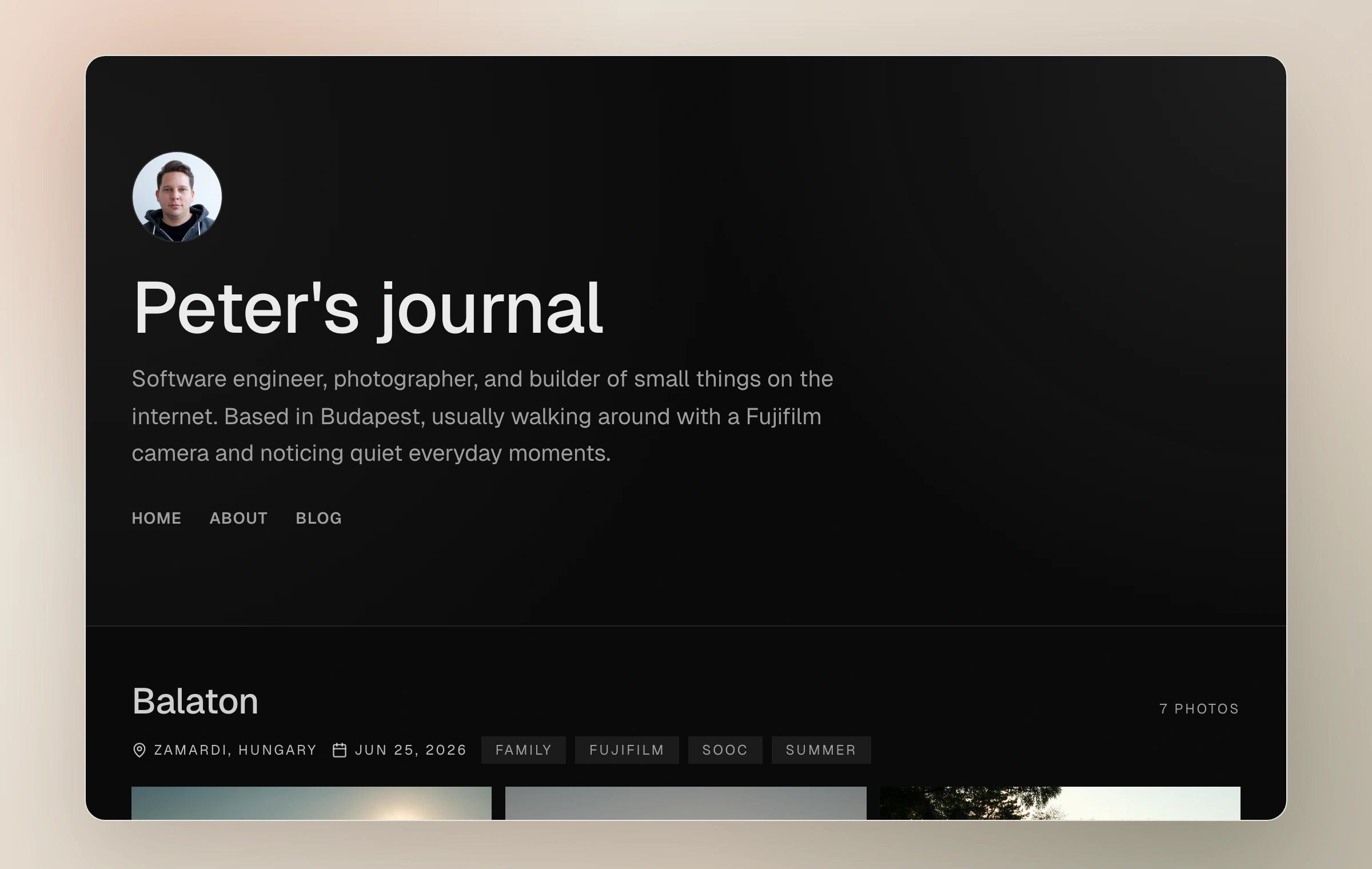 Peter's real public Moments journal, cropped inside the handbook capture frame